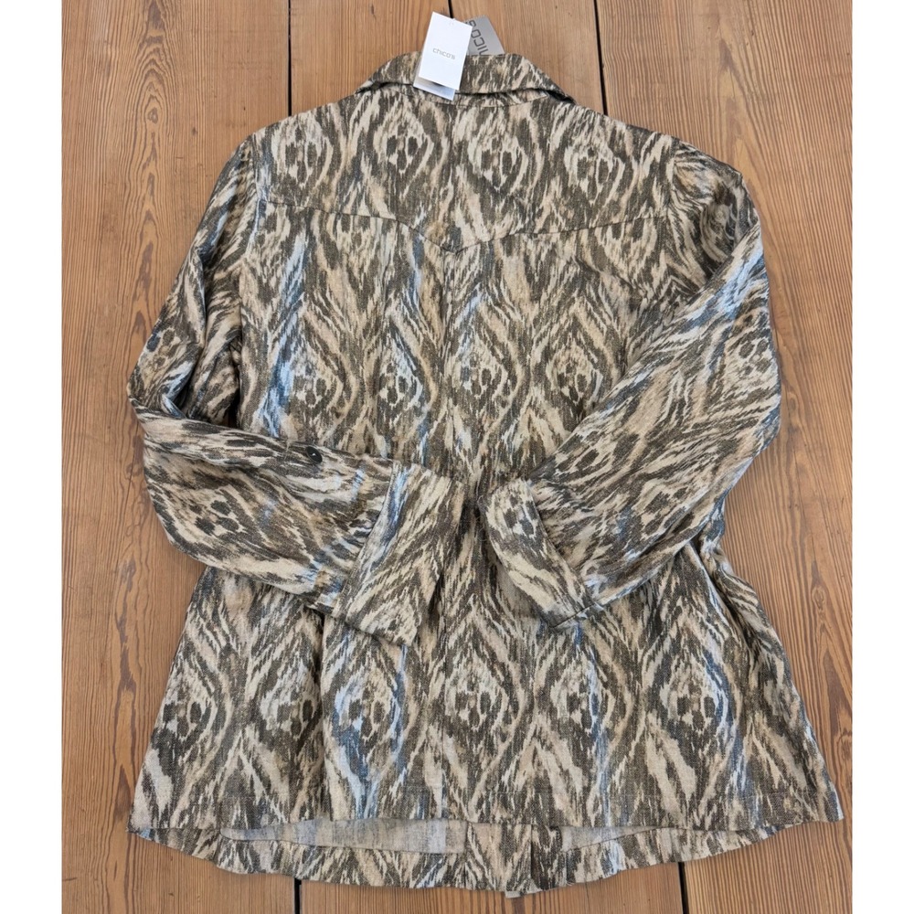 Chicos Utility Jacket Drawstring Waist Metallic L… - image 2